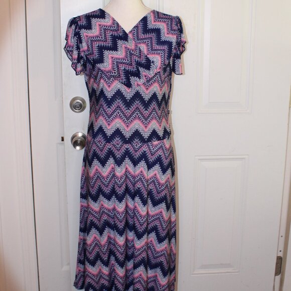 YUNA Knit Dress, Blue Dusty Pink Sparkles Flutter Sleeves, Size L/XL, - Picture 1 of 8